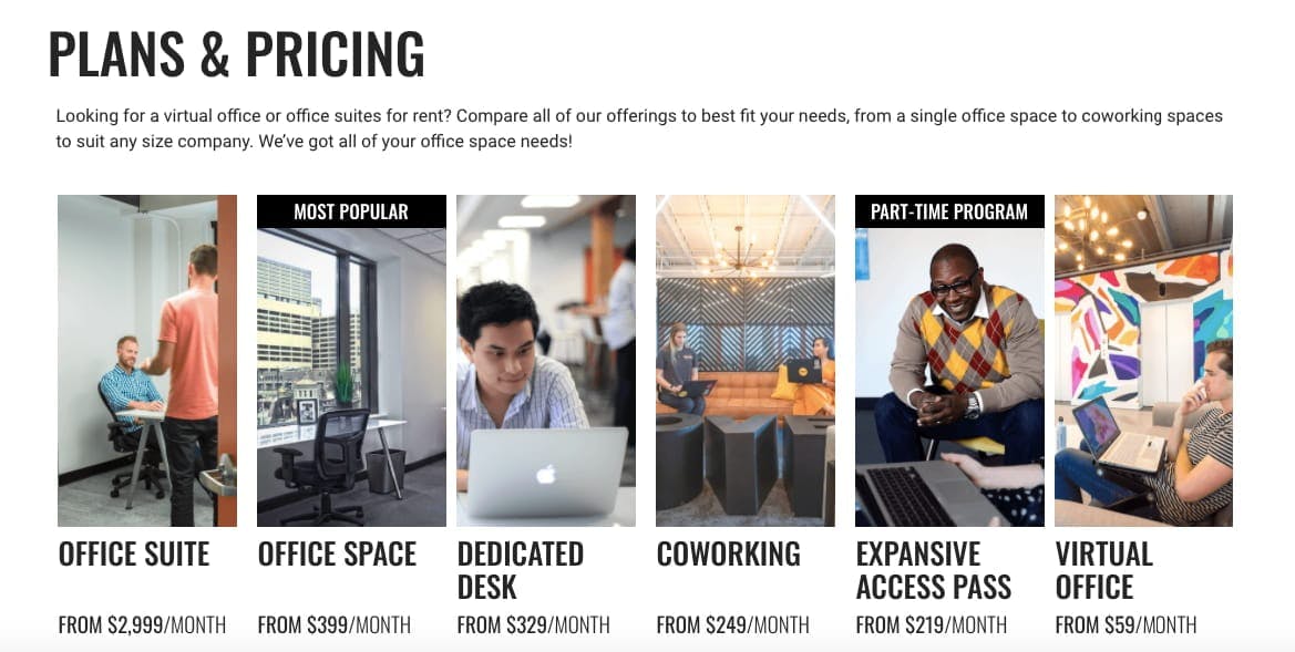 Plans and pricing at Expansive cowoking space