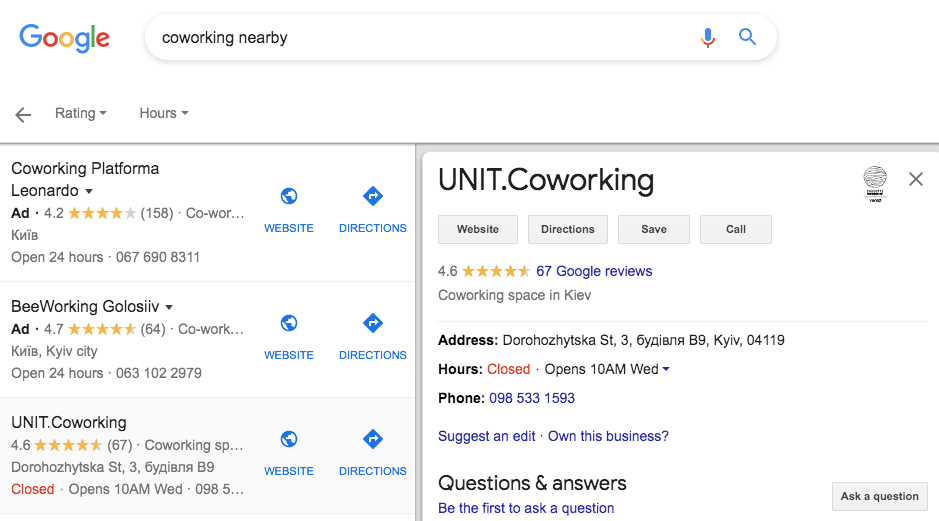 Google My Business to promote a coworking space
