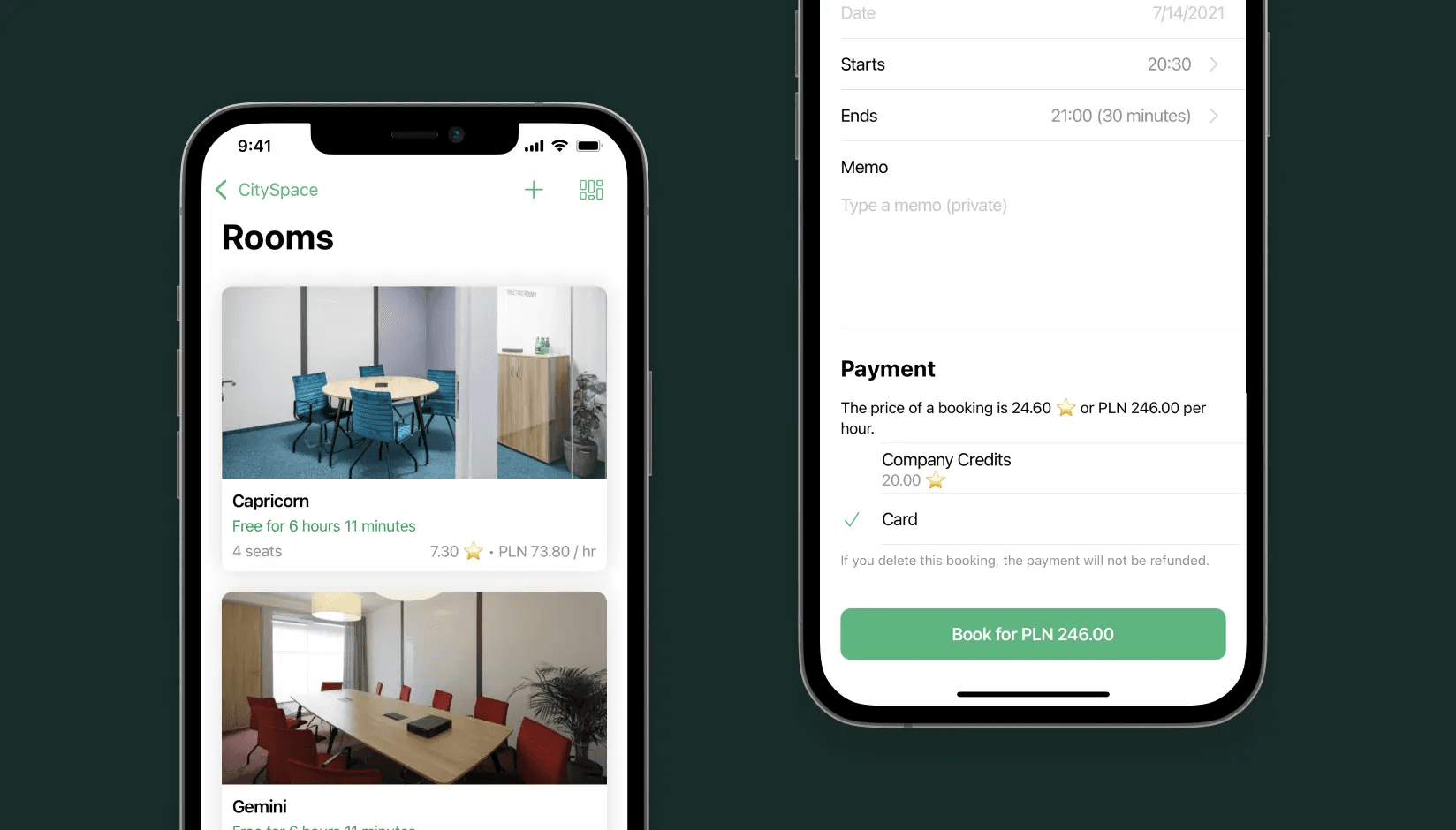 City Space app with room booking system 