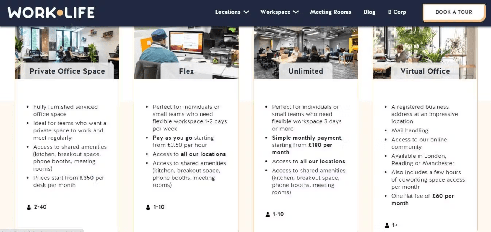Pricing plans at work.life coworking space