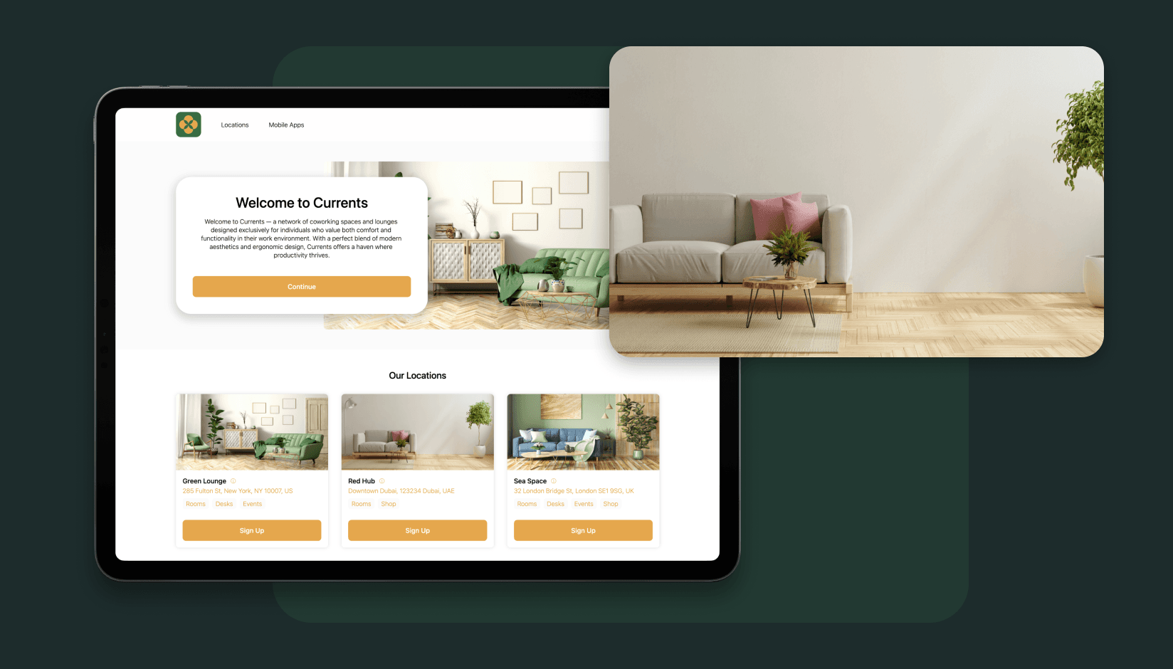 No-code landing page for coworking spaces developed by andcards