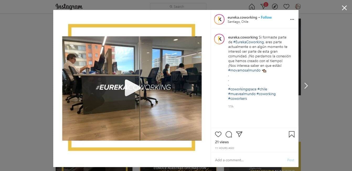 Eureka coworking space Instagram account