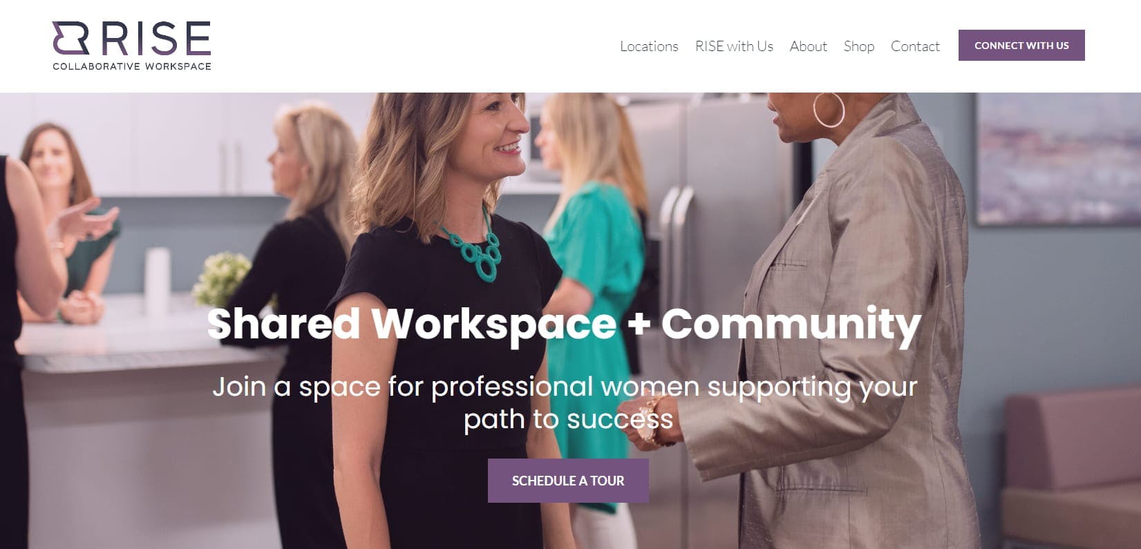 Rise collaborative workspace - home page of the corporate coworking space website