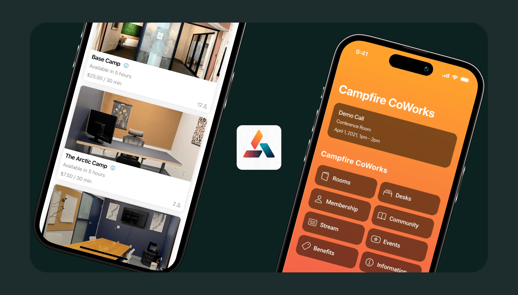 Campfire Coworks app developed by andcards