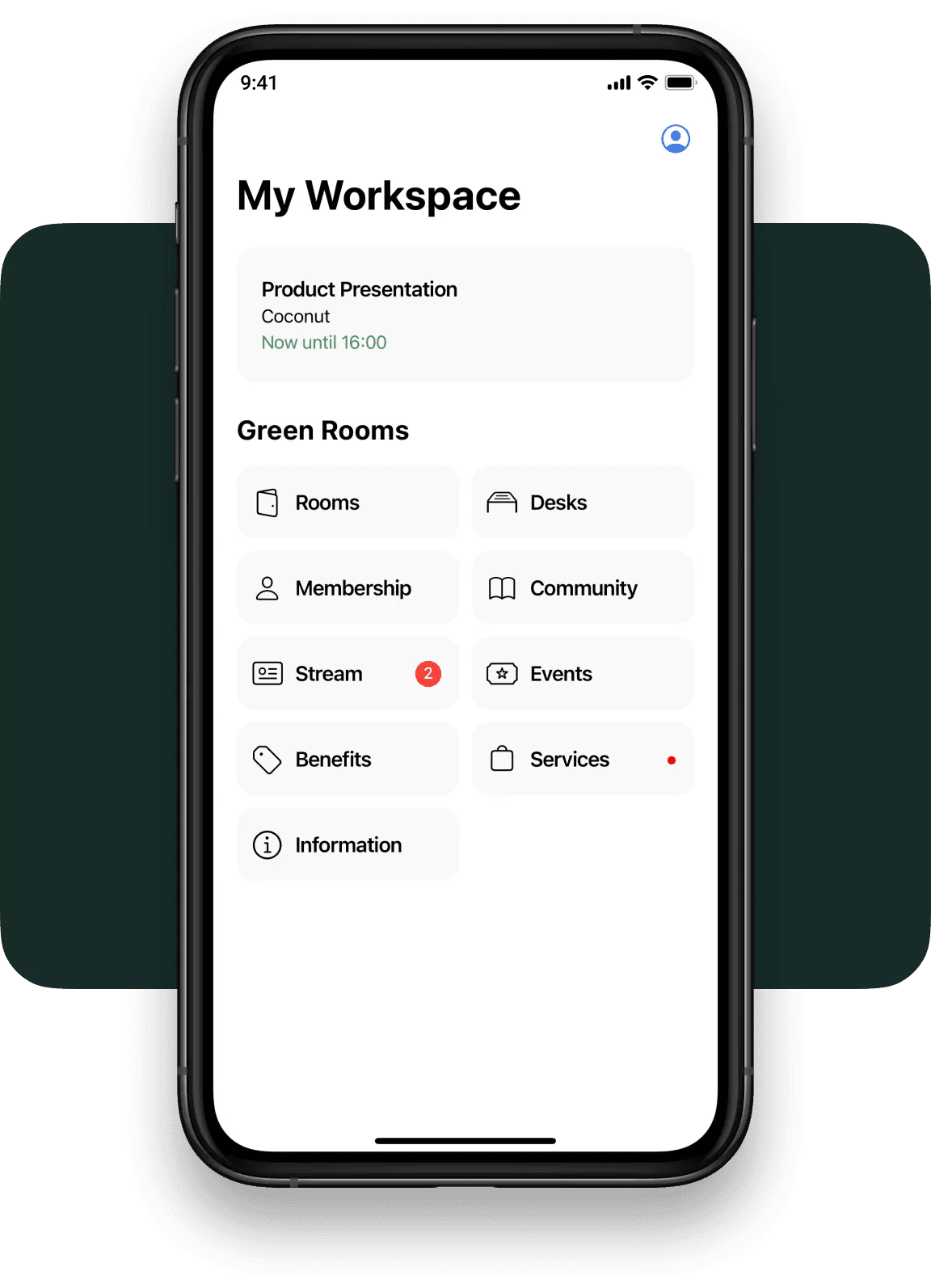 Spacebring coworking space app main interface