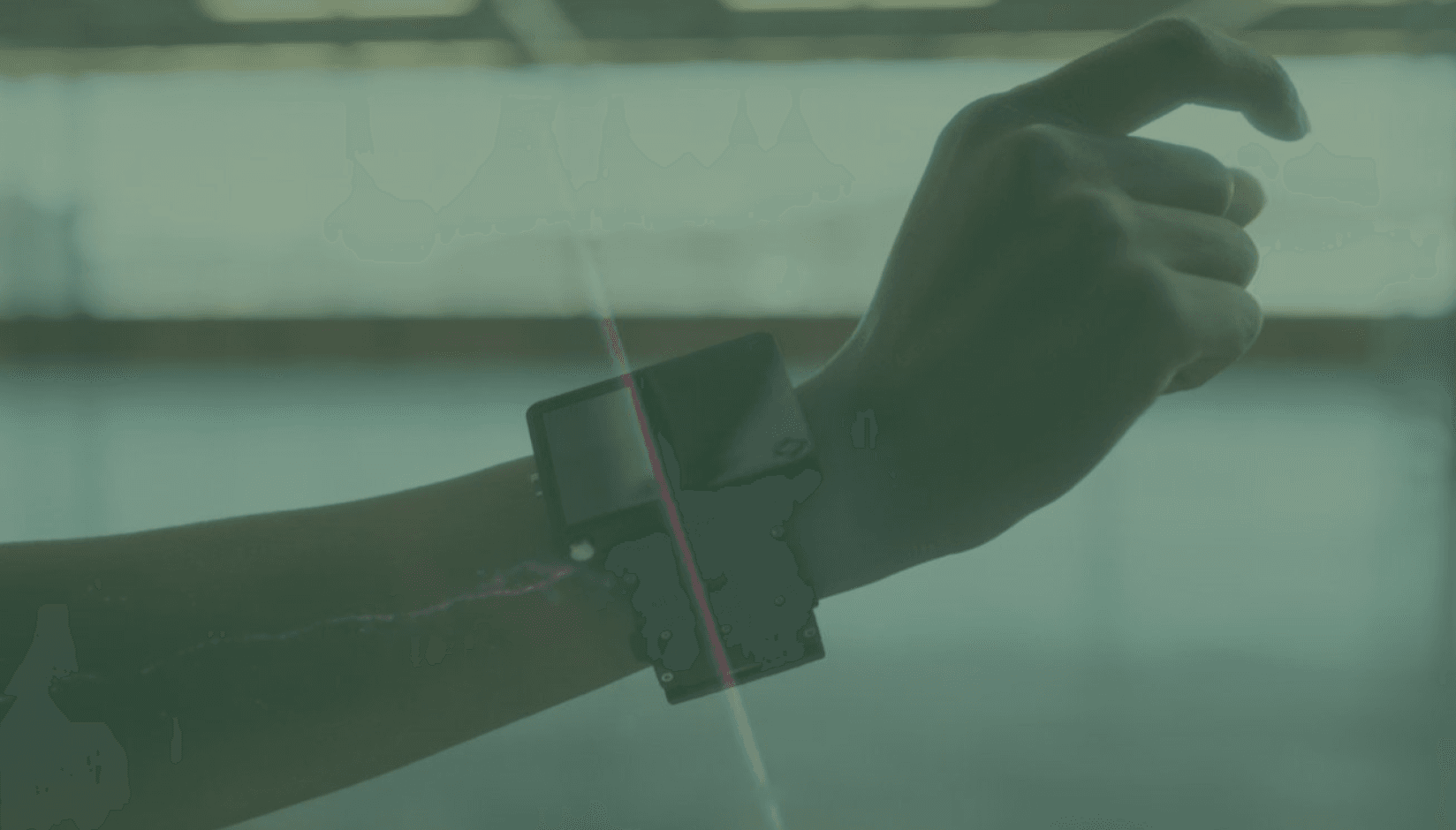 wristband AR sensor on coworking space member's hand