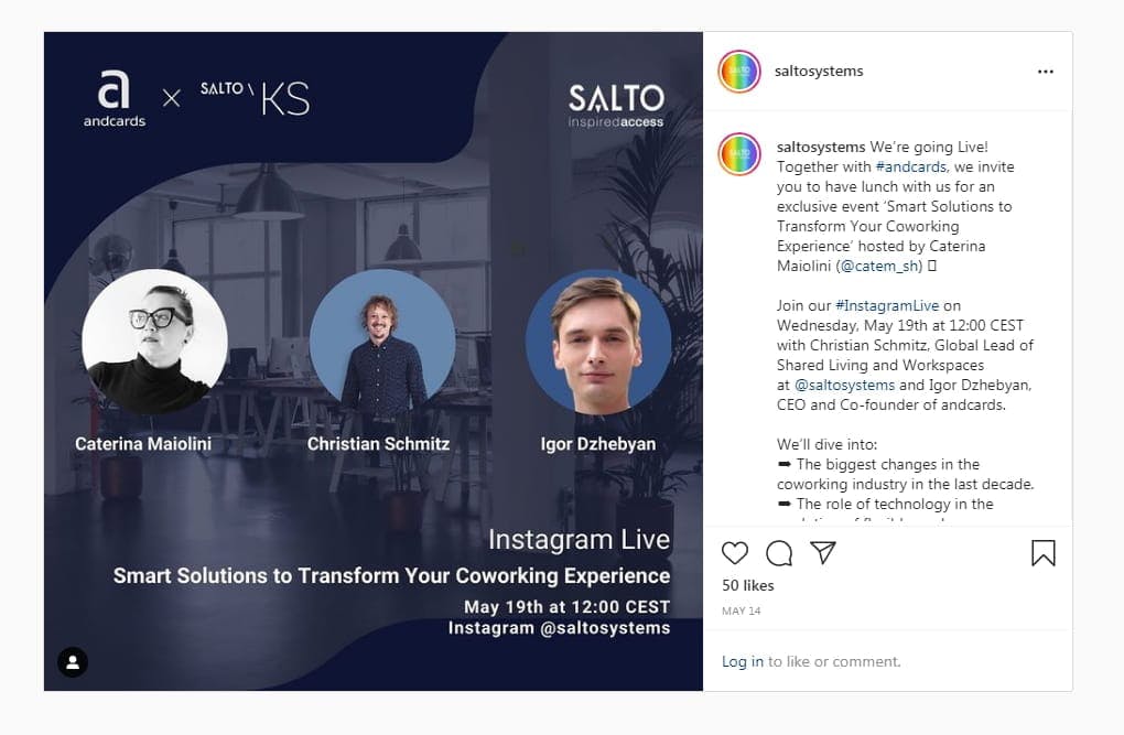 Spacebring - Salto Systems Instagram Live event announcement