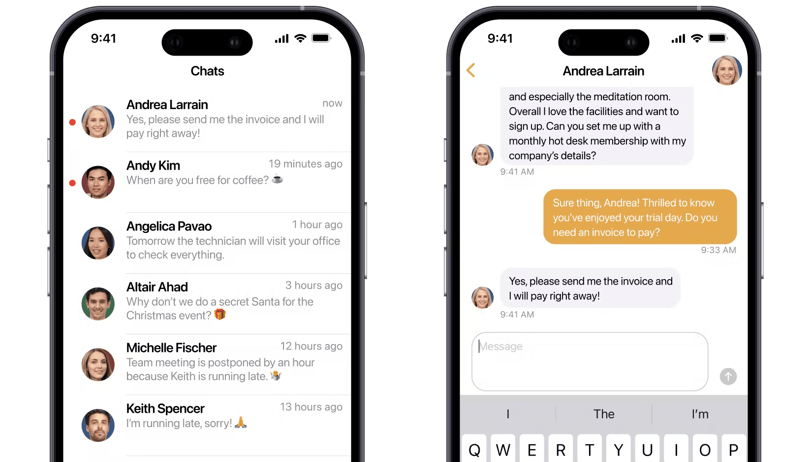 Chats on Spacebring coworking space app