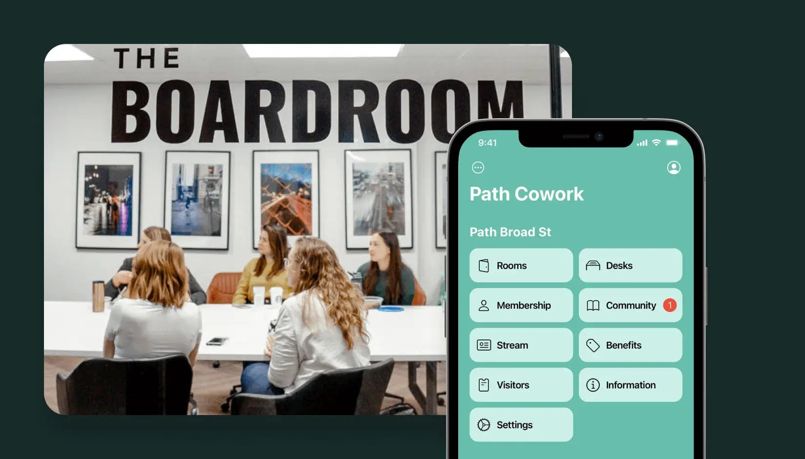 Spacebring coworking space software: app interface, desk and room booking system