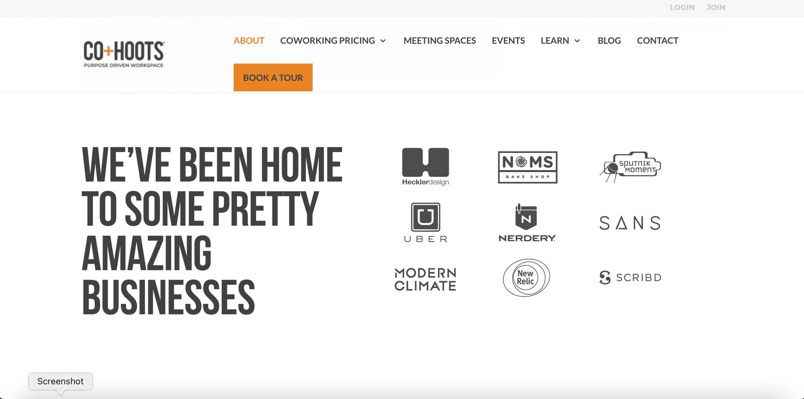 Customers logos on Co+Hoots coworking space site