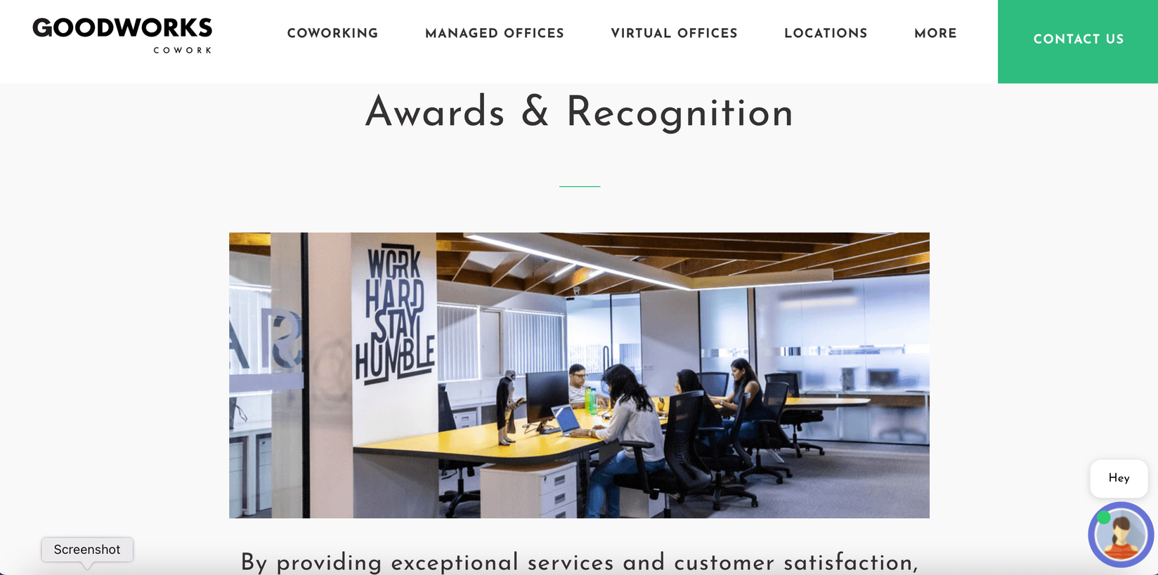 Awards section on Good Works coworking space site